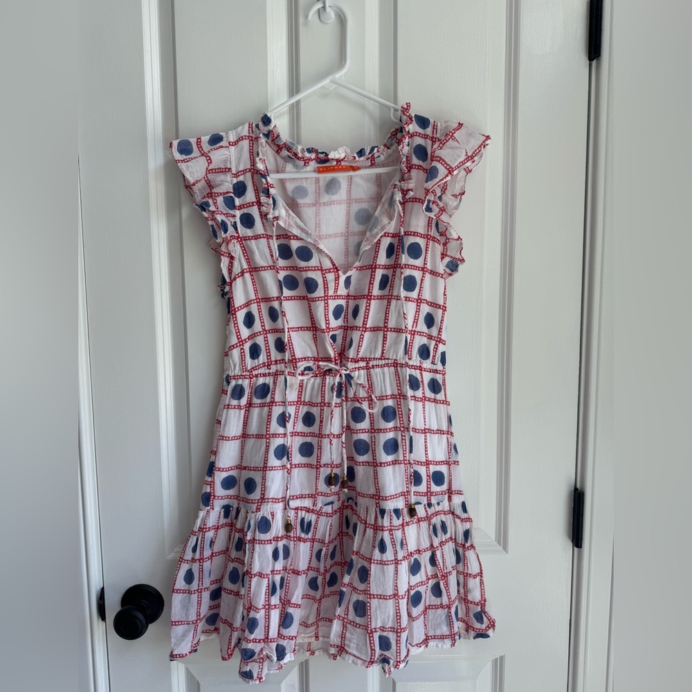 Oliphant Blue and Orange Pleated Sundress with Flutter Sleeves